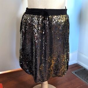 Anthropologie Harlyn sequin skirt pockets! drawstring waist sz L